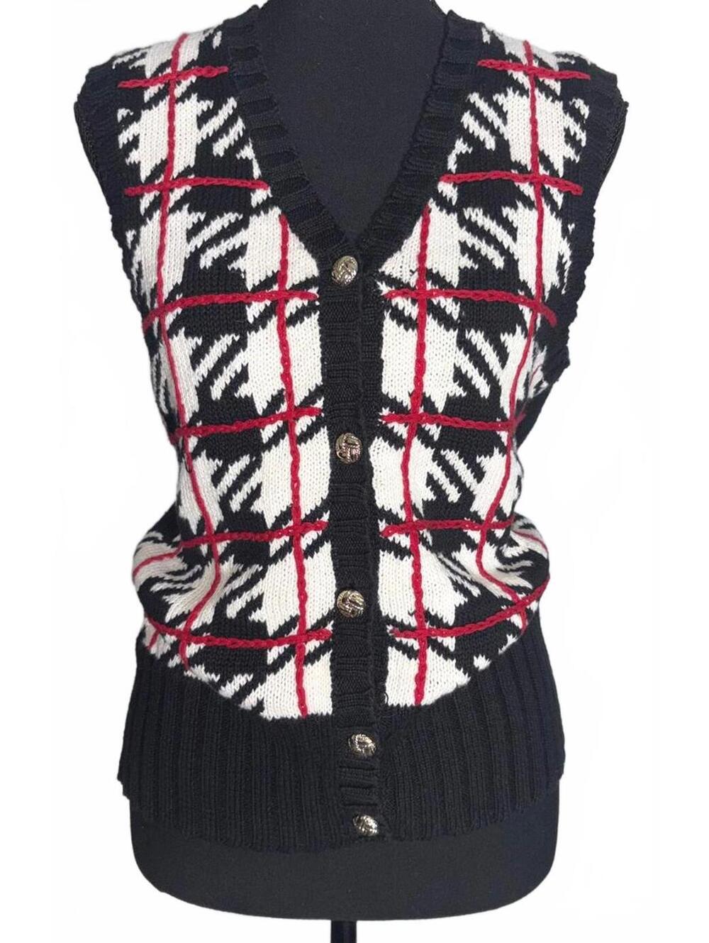 Woman's Vintage Liz Claiborne-Houndstooth Sweater Vest, Size SP